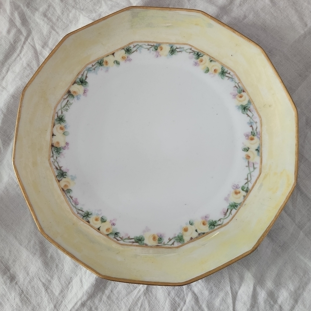 Vtg. M.Z. Austria porcelain mark handpainted yellow trim white plate